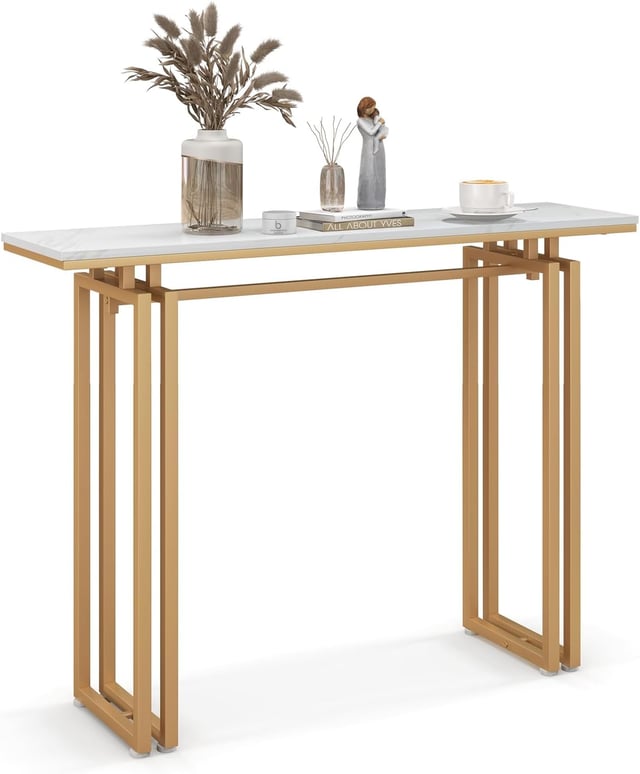 Mesa consola, consola de entrada, mesa consola de entrada, estrutura robusta e estável, sala de estar, corredor, estilo moderno (dourado)