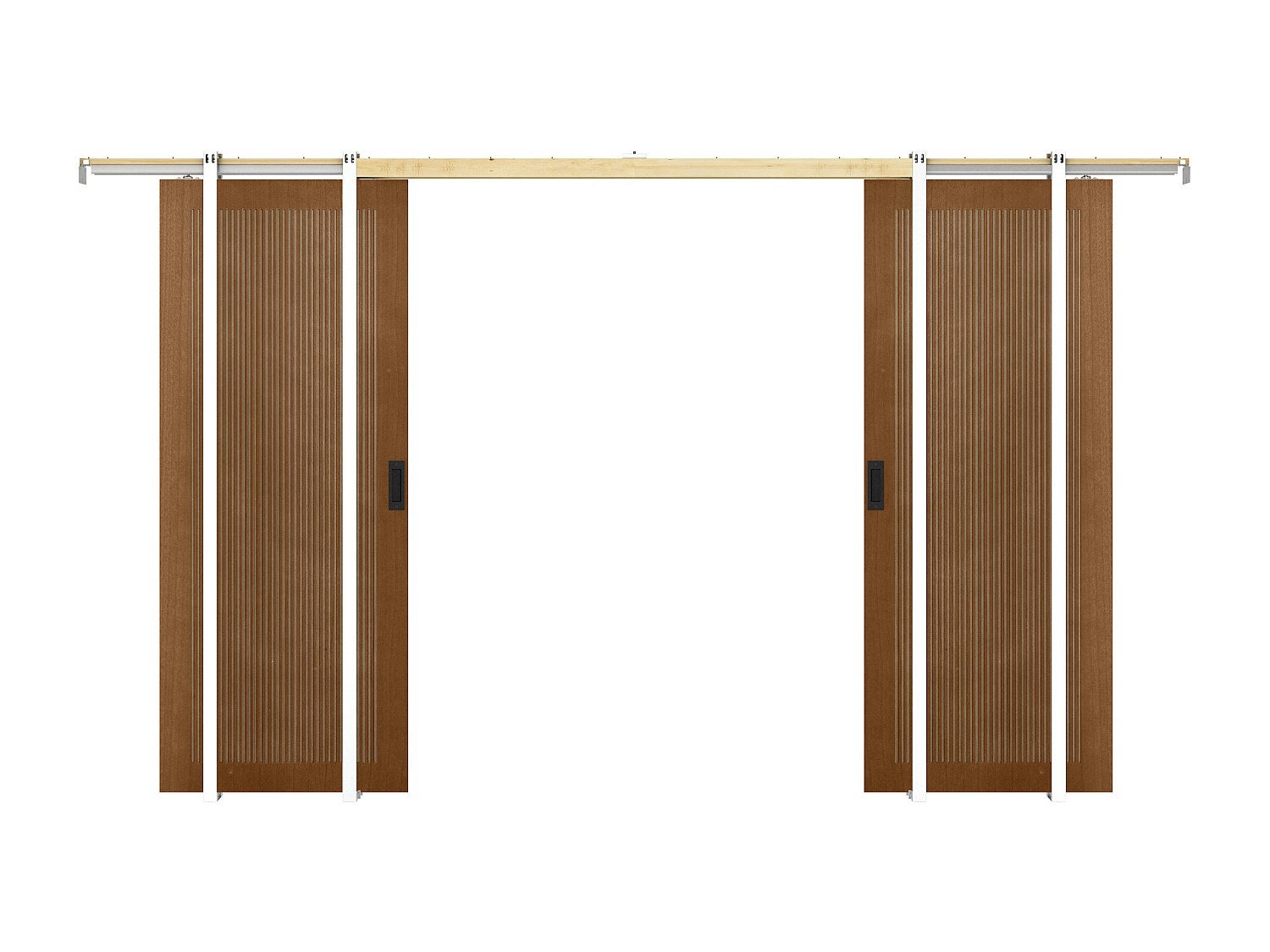 Drzwi przesuwne podwójne chowane w ścianie z MDF i drewna naturalny ciemny - 2 x wys. 205 x szer. 83 cm - SANDORA
