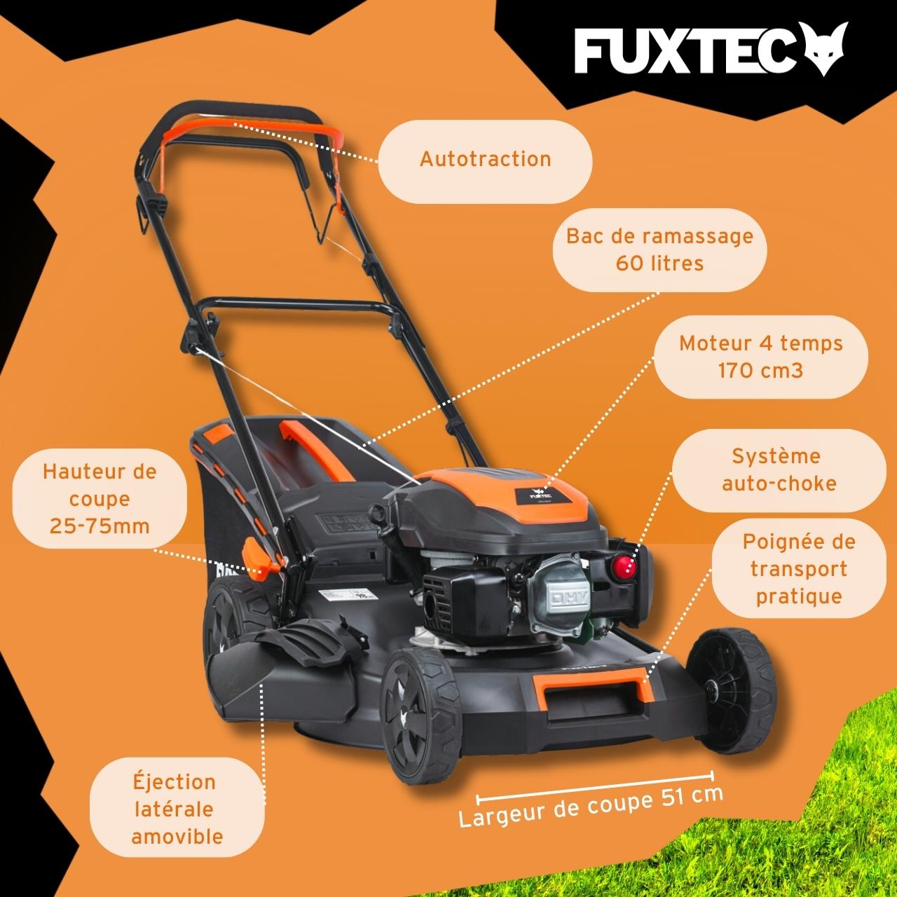 Tondeuse à gazon thermique autotractée FUXTEC FX-RM5170 – 51 cm – 170 cm³ – Bac 60 L – Easy Clean - 3