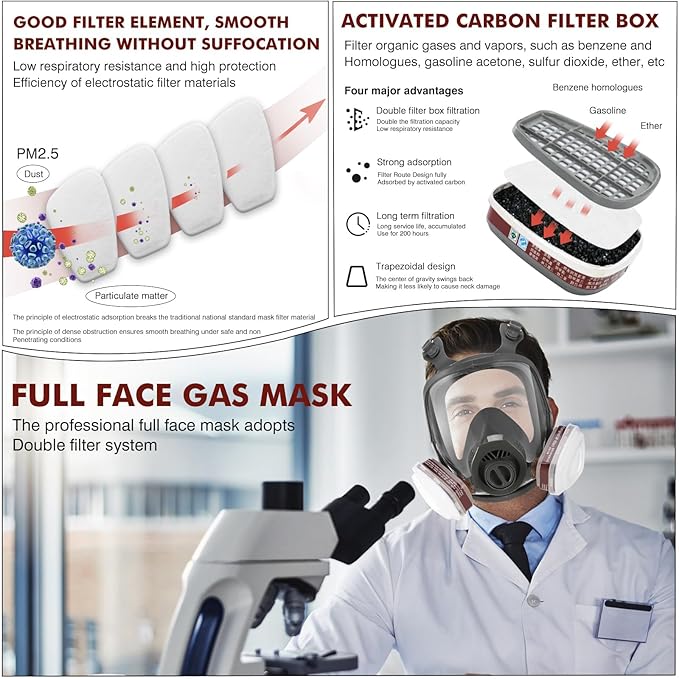 Masque intégral à gaz – Masque respiratoire réutilisable à gaz de survie nucléaire et chimique avec filtre à charbon actif 6001 cn contre - 3