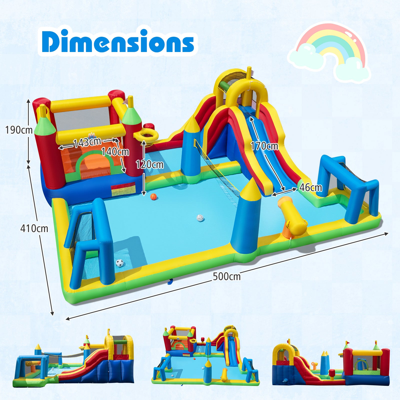 Structure Gonflable Toboggan Aquatique, avec Mur d'Escalade, Piscine avec Éclaboussures, Panier de Basket, Buts de Football, sans Souffleur - 3