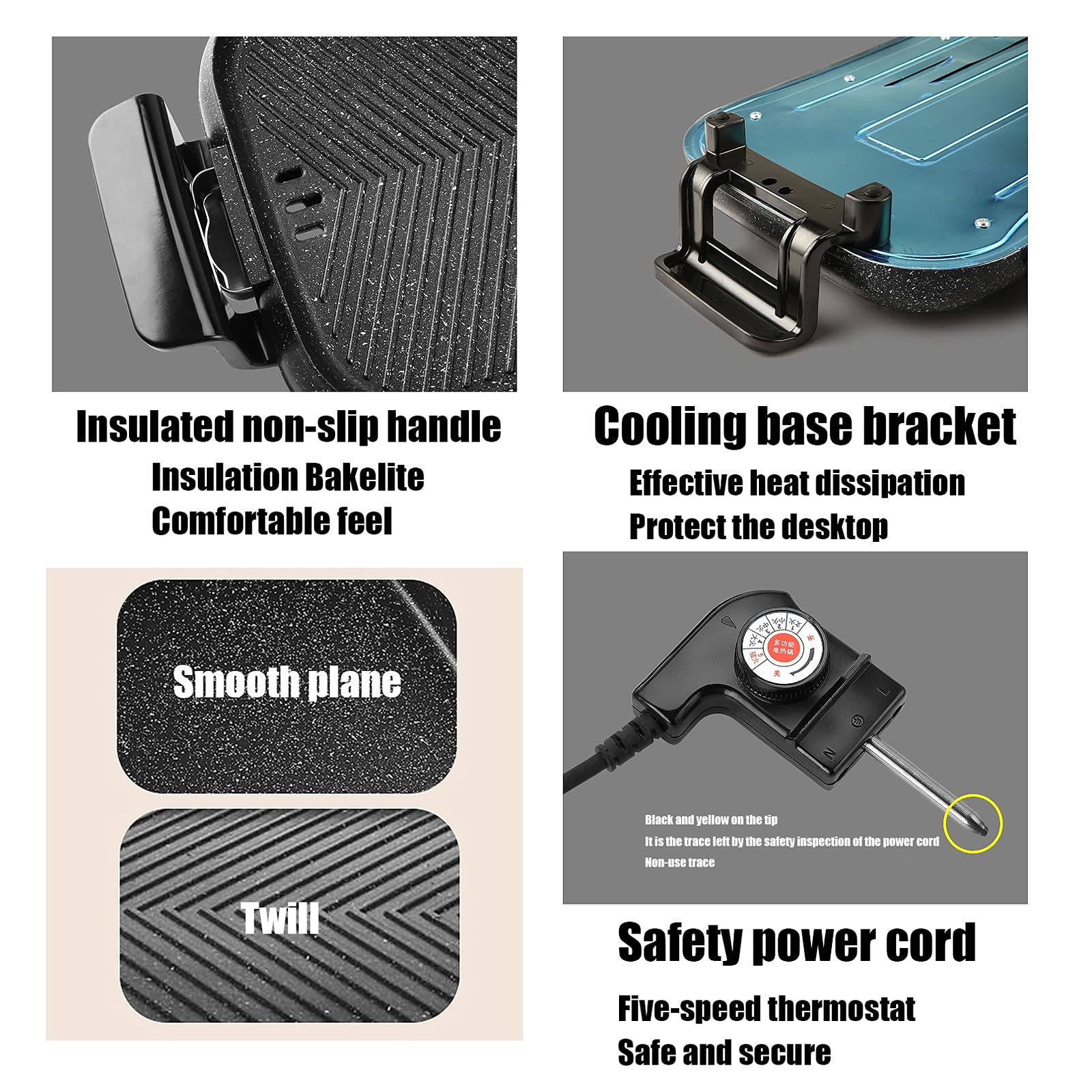 Grill domowy,elektryczny grill 2 w 1,podwójna kontrola temperatury,patelnia o dużej pojemności z powłoką zapobiegającą przywieraniu,spotkania rodzinne - 4