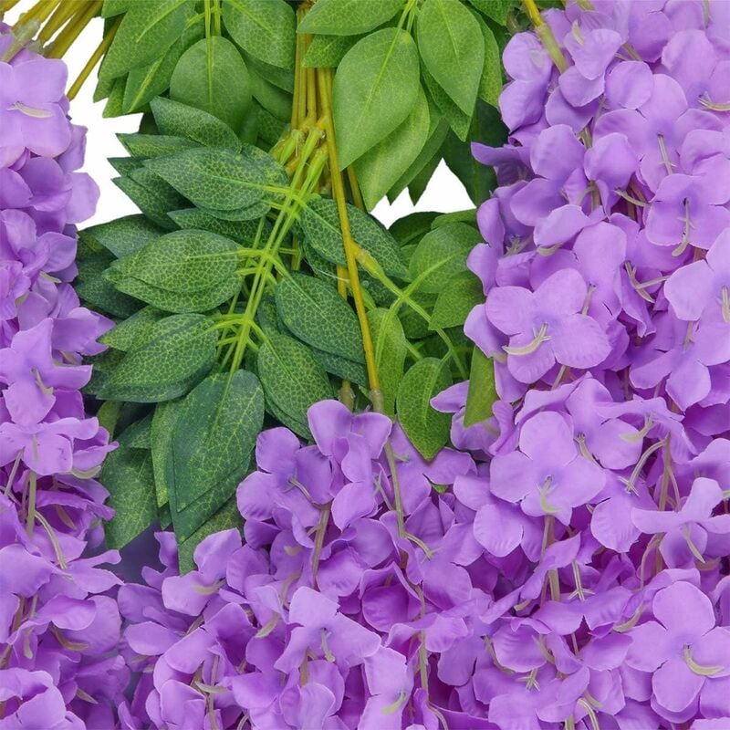 Flores Artificiales, 24 Piezas Artificiales Falsas Glicinas Vid Flores de Seda Colgantes Decoración de Fiesta de Boda en Casa (110 Cm Violeta) - 4