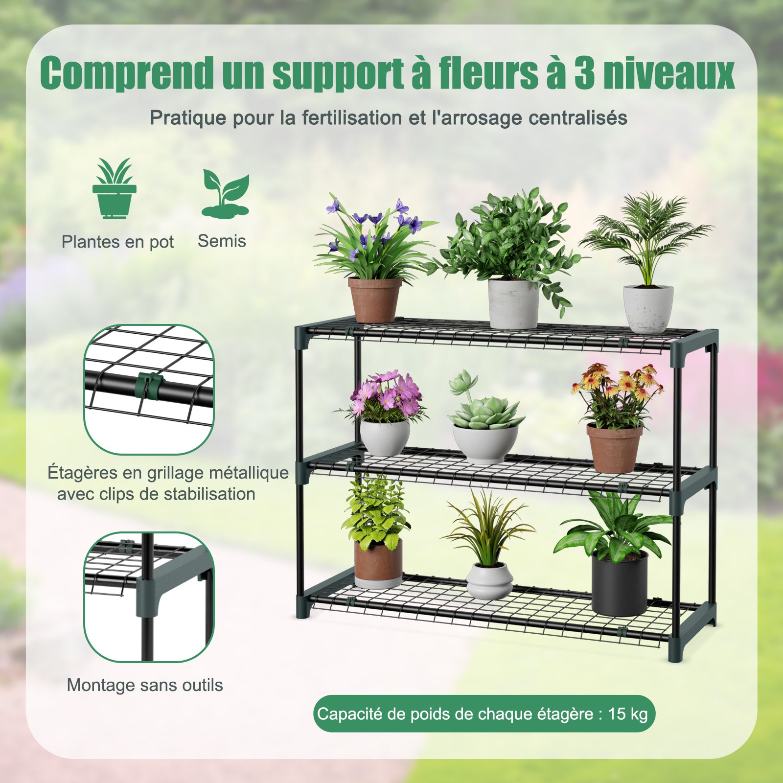 Serra da Giardino da Parete, Serra da Esterno per Orto e Piante con Copertura in PE Resistente alle Intemperie, Porte a Cerniera Avvolgibili, - 3