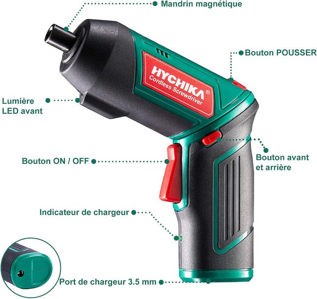 Visseuse Sans Fil HYCHIKA 3.6V 2000mAh - Couple 6Nm, Avec LED Et Chargeur