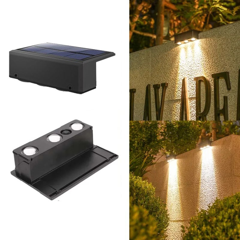 Zestaw słonecznych zewnętrznych lamp tarasowych LED słonecznych lamp ogrodzeniowych ciepłych białych słonecznych lamp ściennych wodoodpornych LED