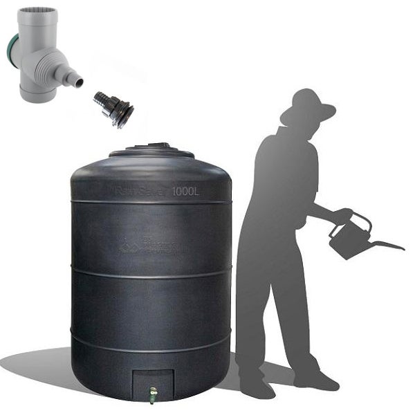 Récupérateur Eau de Pluie Hors-sol 1000 Litres Rond DS Eau Gris Anthracite + connectique d'entrée et Filtre gouttière Garantie 5 ans