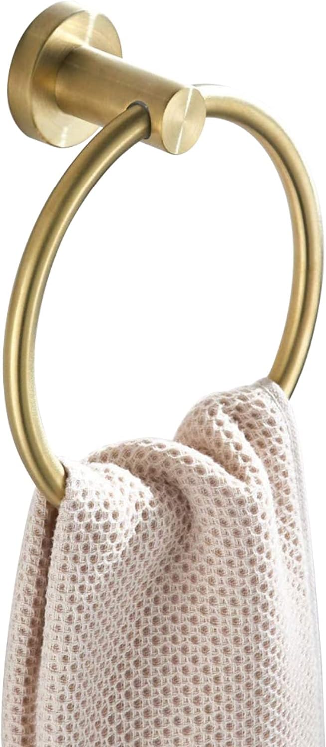 Wieszak ścienny na ręczniki ze stali nierdzewnej, pierścień na ręczniki, wykończenie w kolorze szczotkowanego złota, kolor złoty