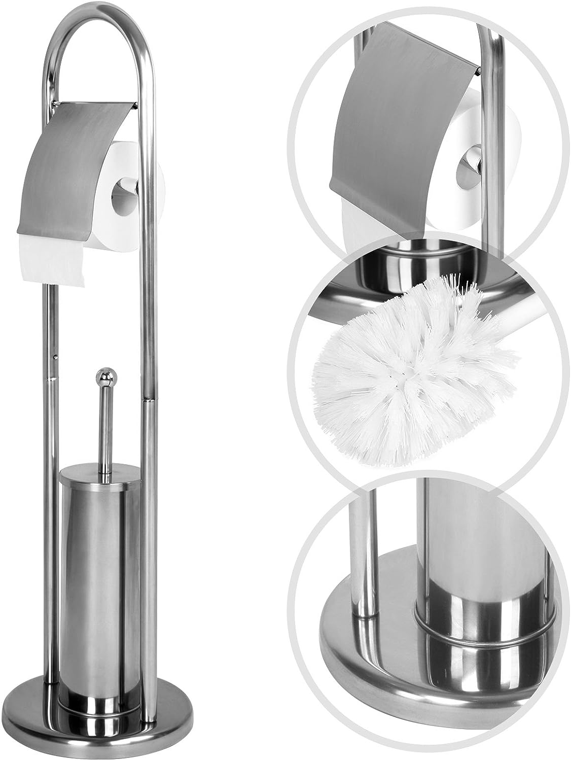 Relax World Piantana WC Portarotolo E Portascopino In Acciaio Inox, 22x22x80 Cm, Colore Cromato, Design Elegante Per Bagno