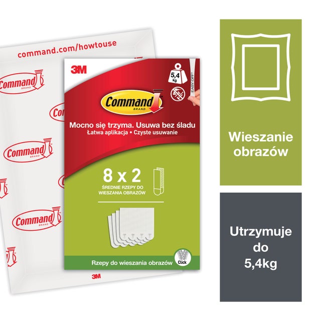 Rzepy do wieszania obrazów średnie białe 8 par (16 szt.) Command