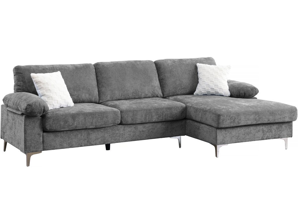 Sofa narożna "Jade" z tkaniny szenilowej - 3-osobowa - Jasnoszary