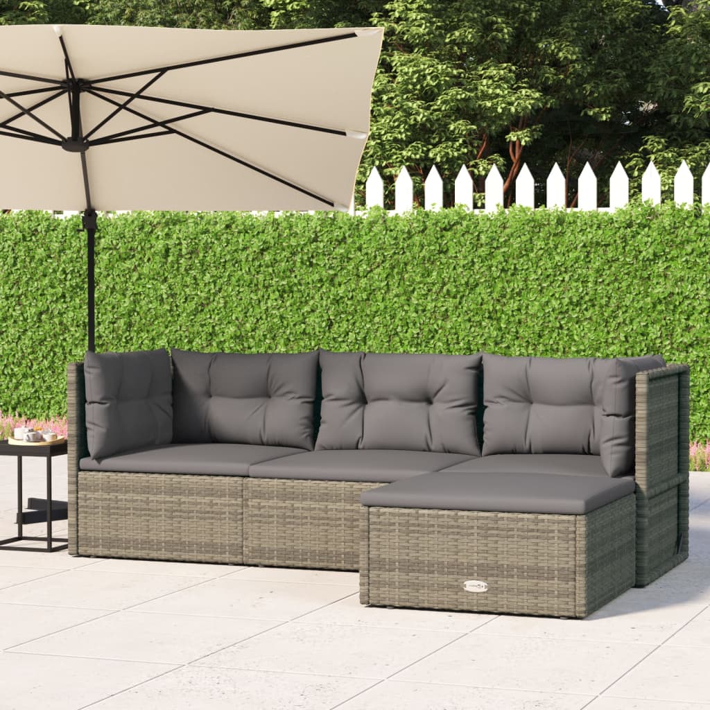 Set Salotto Da Giardino 4 Pezzi In Polyrattan - Nero E Grigio - Foto 5