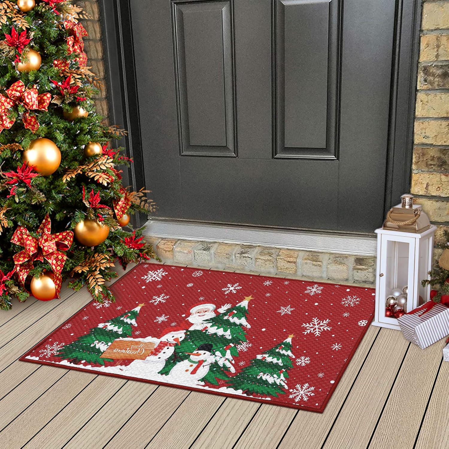 Zerbino Natalizio Assorbente Antiscivolo 40x60 Cm - Motivo Babbo Natale, Decorazione Ingresso