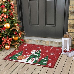Tapis de Noël rouge avec Père Noël et flocon de neige pour