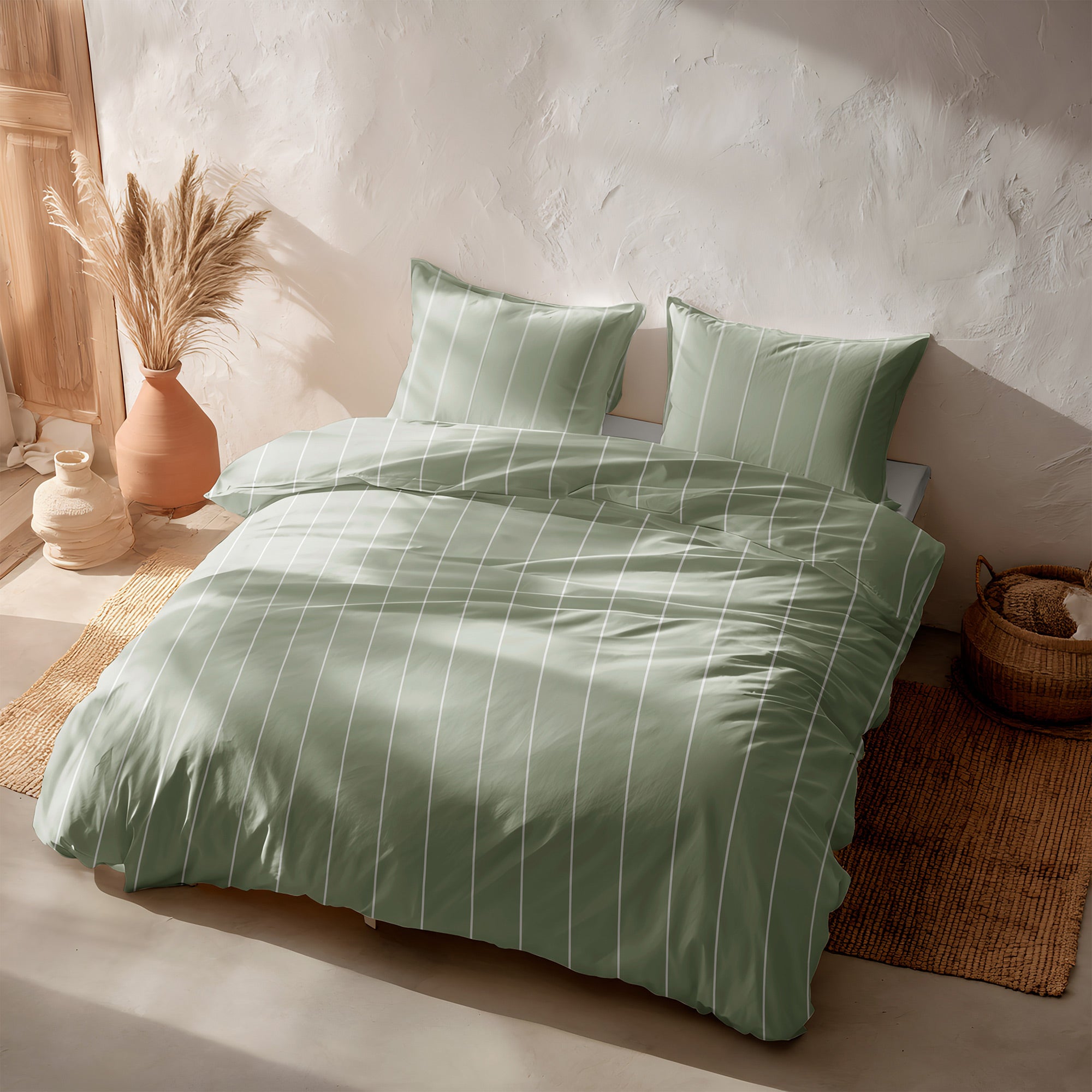 Housse de couette 100% coton 180x220 cm + 45x125 cm vert d'eau - Nairi - 3