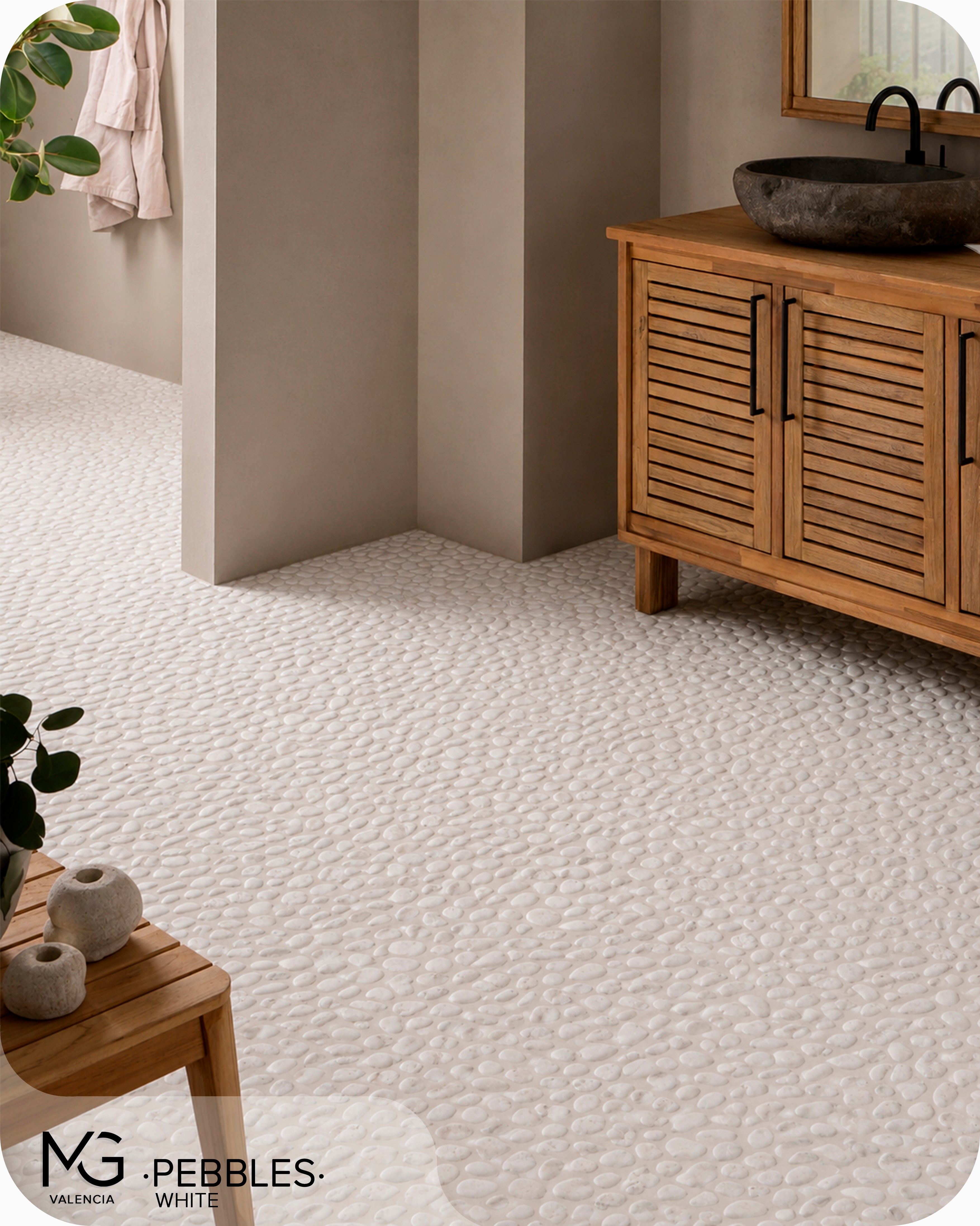 Mosaïque de galets de mer naturels 30x30cm | PEBBLES WHITE | (Boîte de 11 mailles = 1m2) - 3