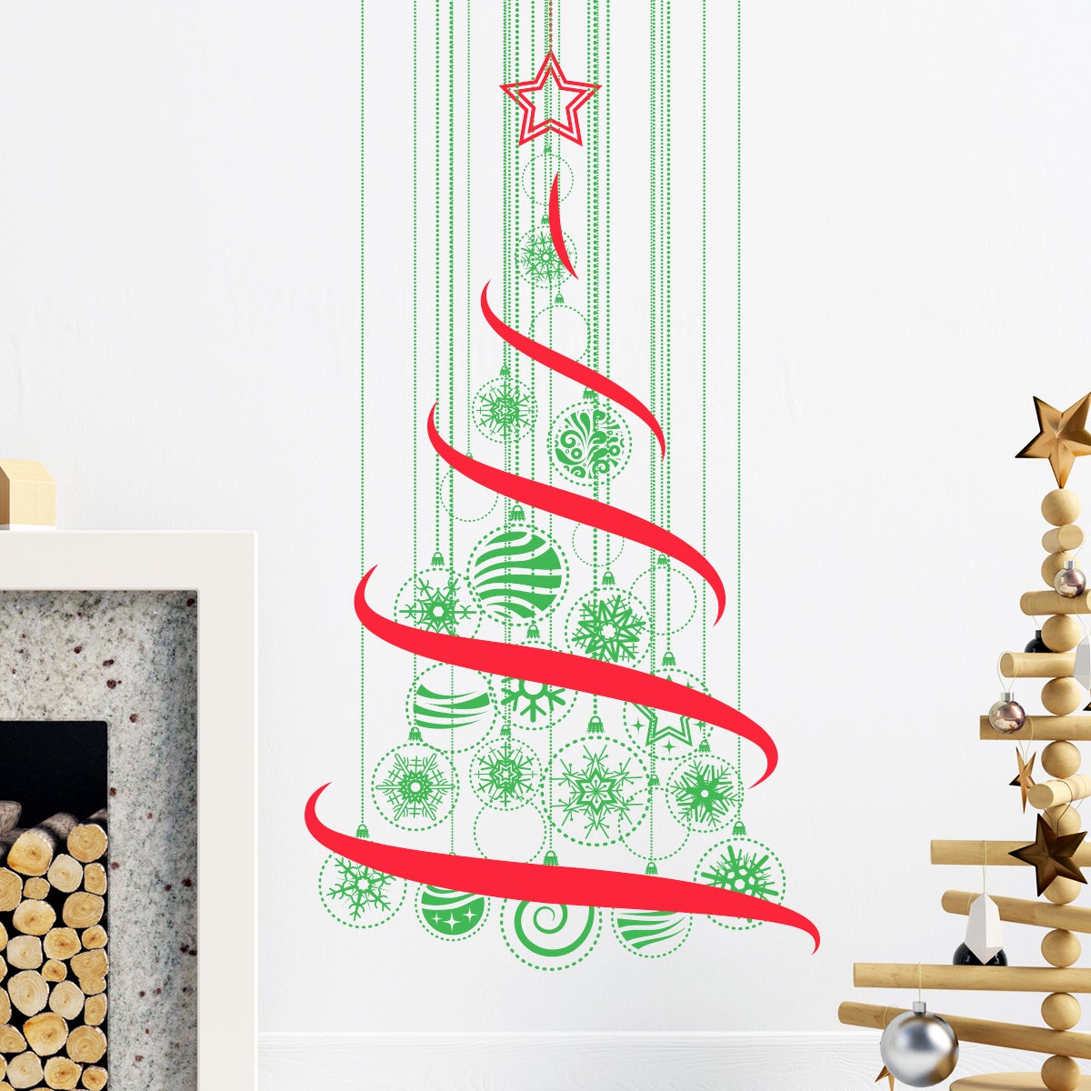 Vinilo navidad arbol de navidad en el aire - adhesivo de pared - revestimiento sticker mural decorativo - 135x70cm