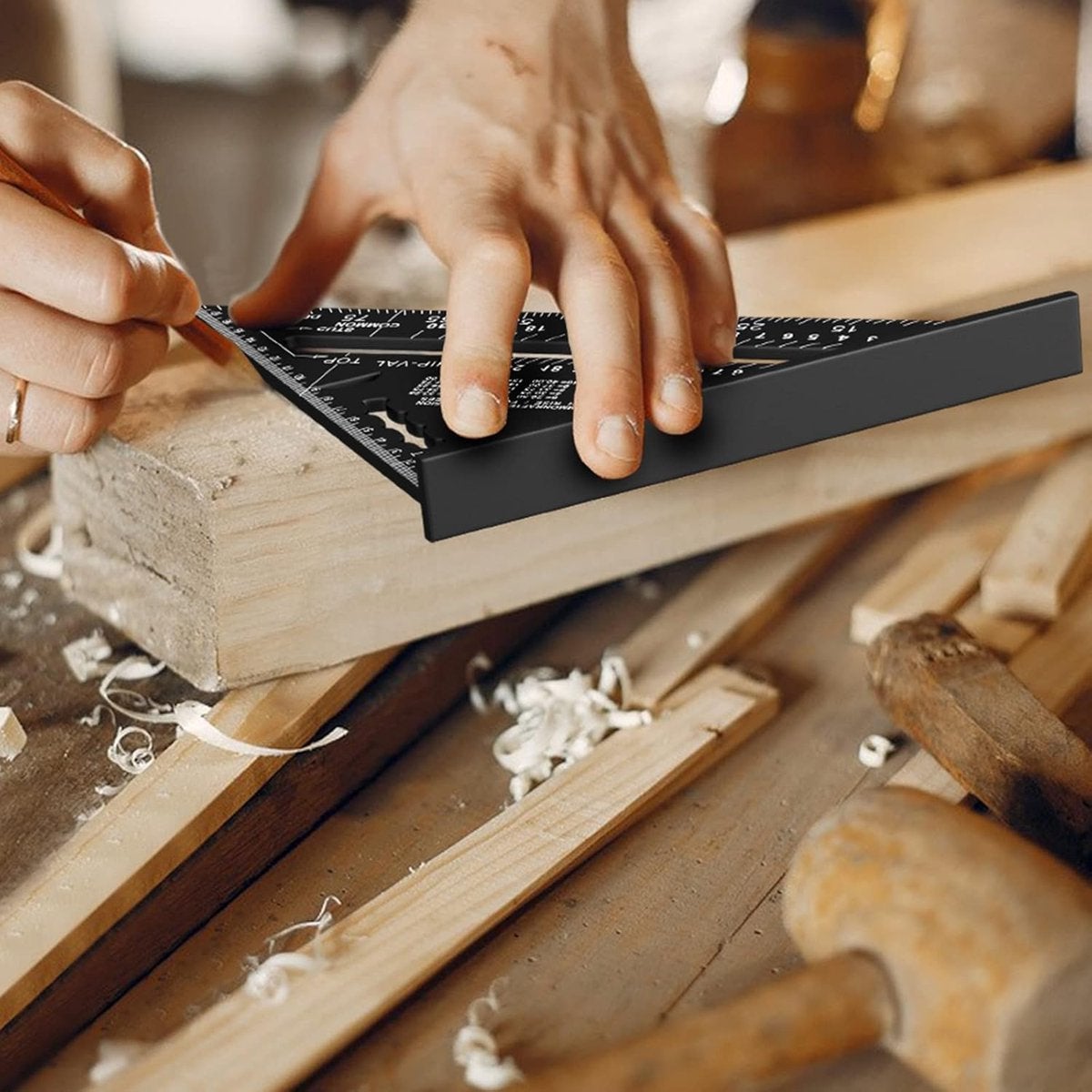 Équerre de charpentier en aluminium, noire, triangulaire 45/90 degrés, outil de mesure de haute précision pour charpentiers, couvreurs et ingénieurs - 4