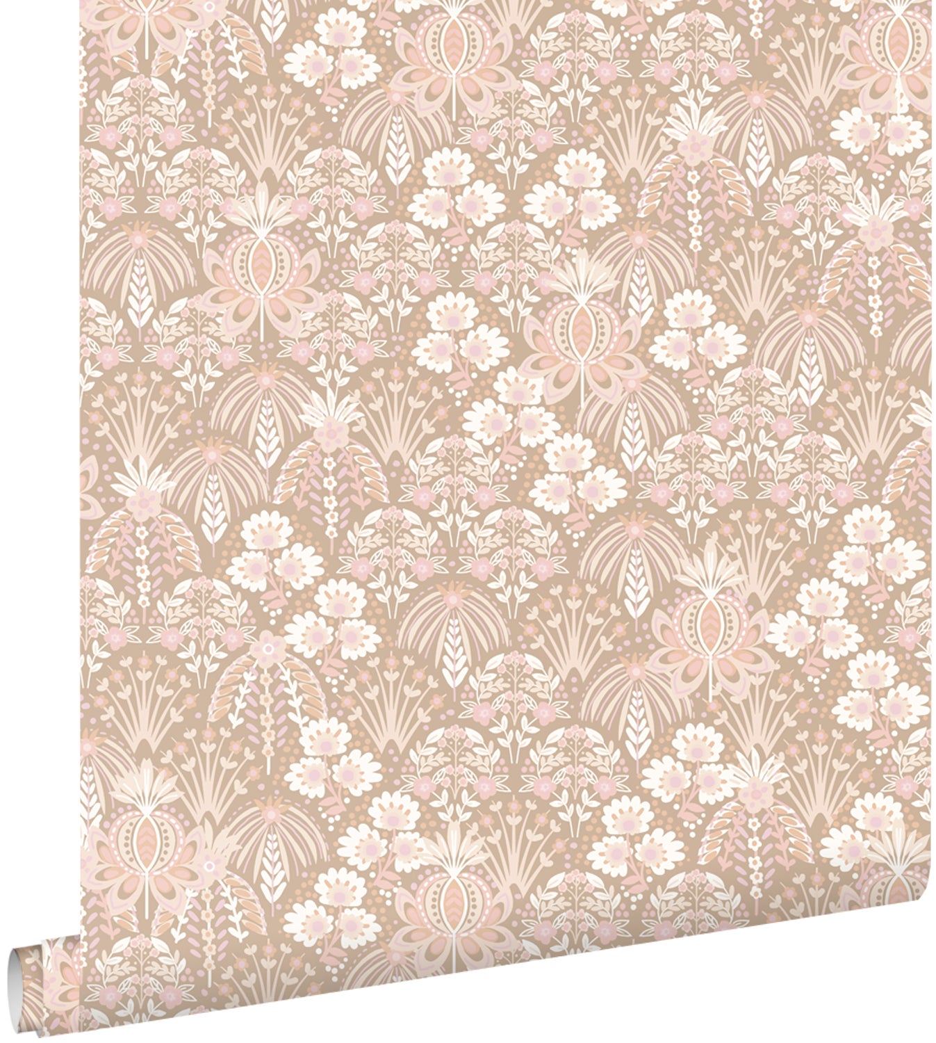 Tapeta vintage kwiaty w stylu secesyjnym jasnego różuIbeżowym - 50 x 900 cm - ESTAHOME
