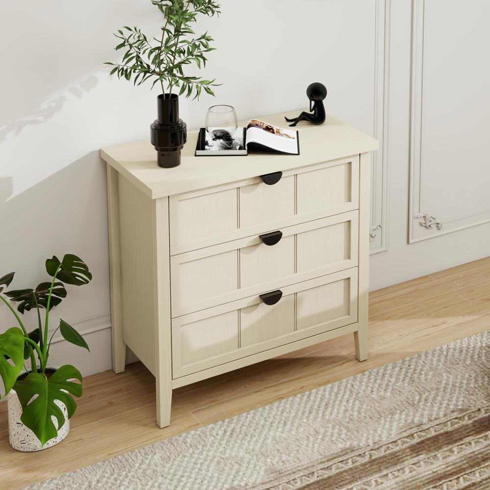 Komoda 80×40×80 cm z 3 szufladami, imitacja naturalnego drewna z liniowym grawerunkiem, idealna do salonu, sypialni i biura - 5