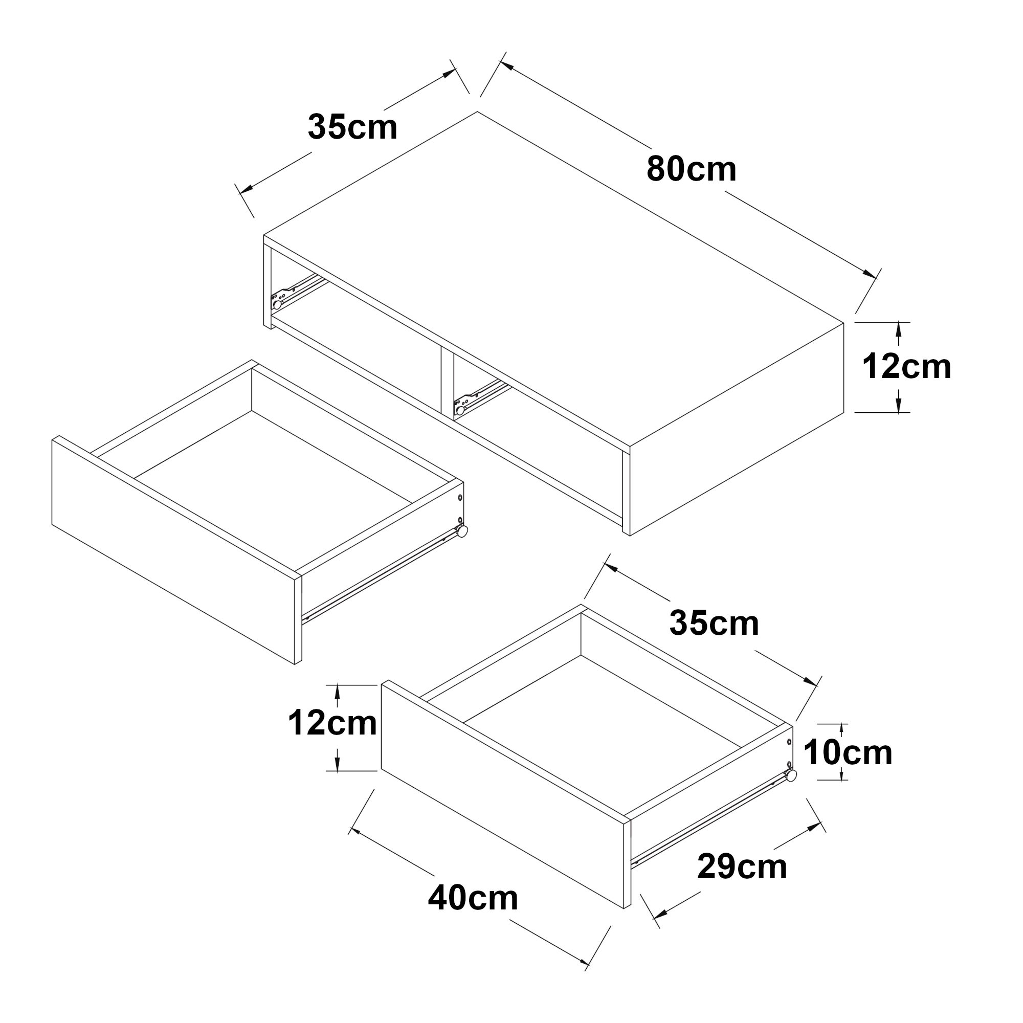 Étagère murale avec 2 tiroirs Karstula 80 x 35 x 12 cm blanc [en.casa] - 4