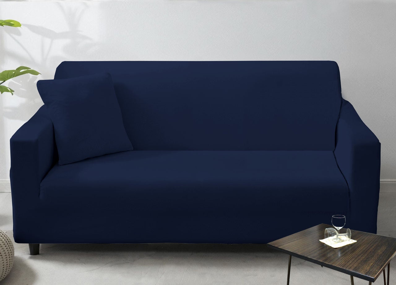 Copridivano Antimacchia Elasticizzato Penisola Componibile Tinta Unita Modello Perfetto Poltrona Blu - 2