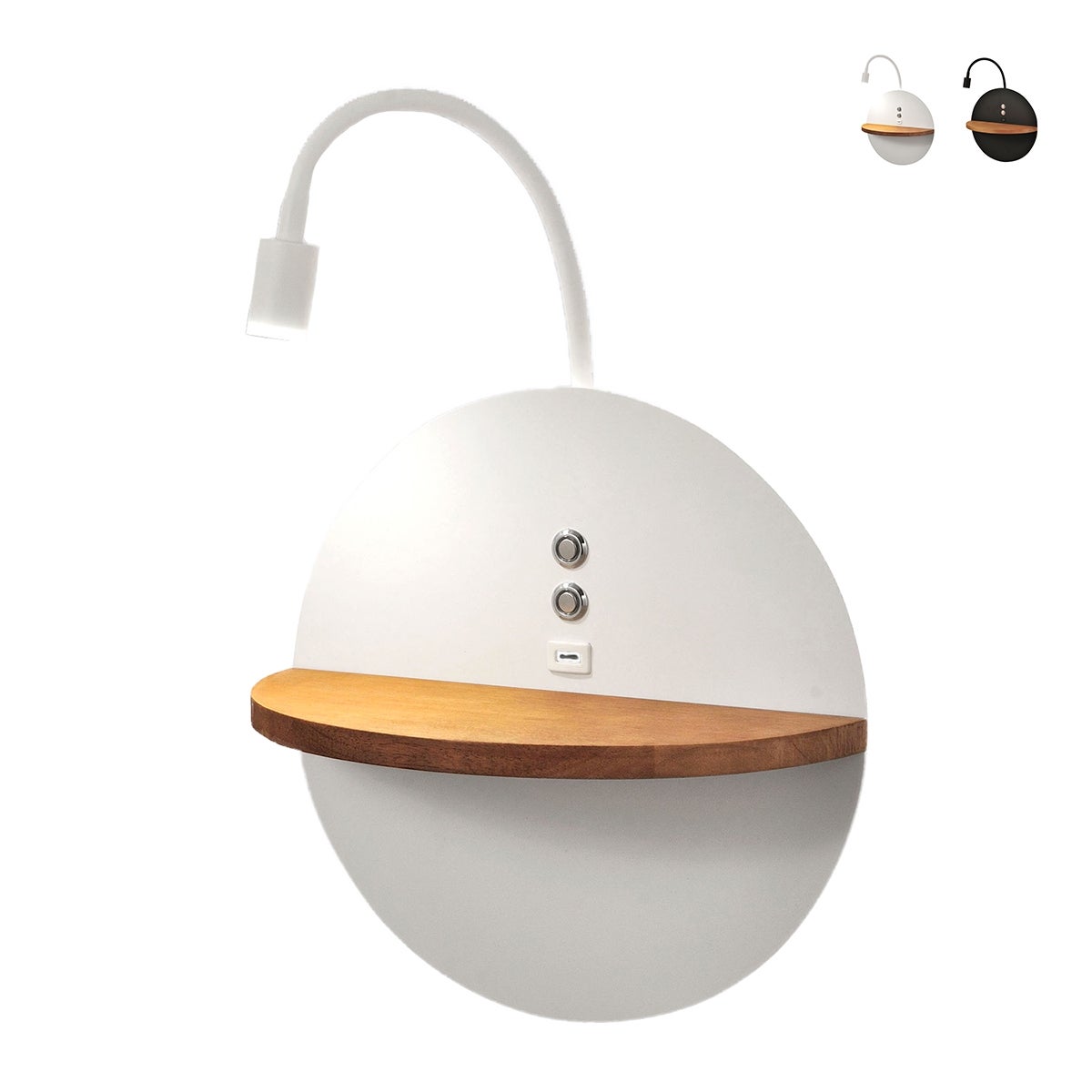 Dual - Kinkiet z półką i oświetleniem LED 15W Fabas Luce Ściemniacz dotykowy - Matowa biel z wbudowanym portem USB w kolorze drewna