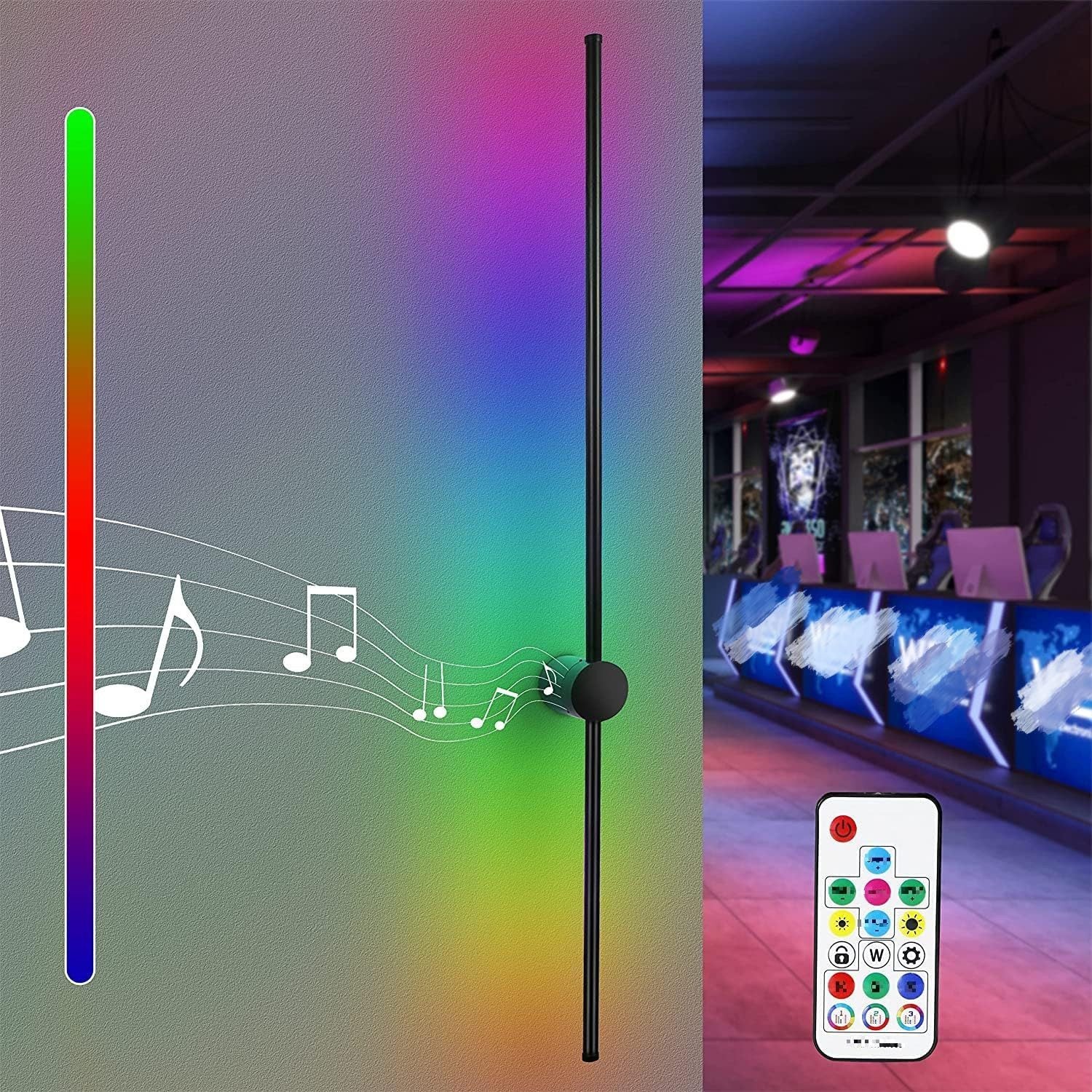 NETTLIFE Kinkiet wewnętrzny LED: wspornik światła 100CM RGB czarna lampa muzyczna do korytarza