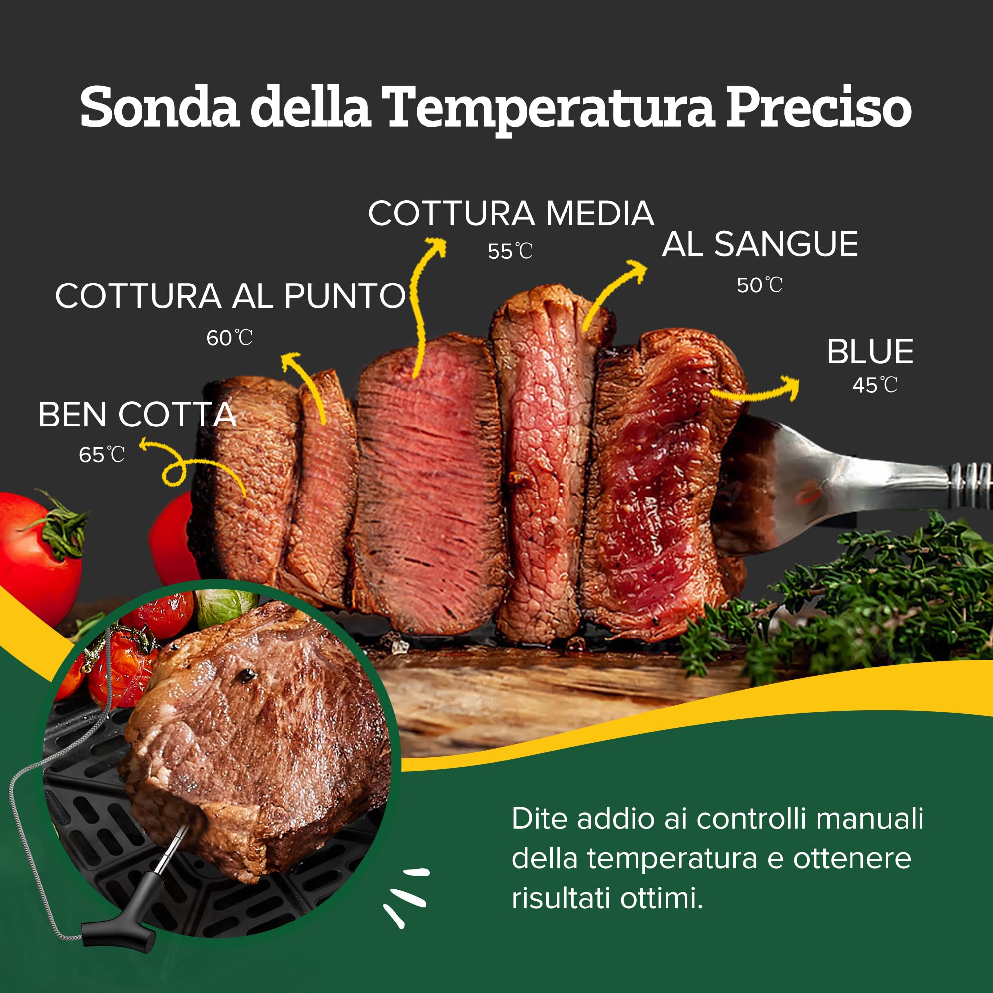 Chefree Friggitrice ad Aria 6,5 Litri, 1700W Air Fryer Funzioni 8 in 1 Senza Olio e Grassi, Probe Temperature Control Finestra Visibile, 30-230°C, Ri - 2