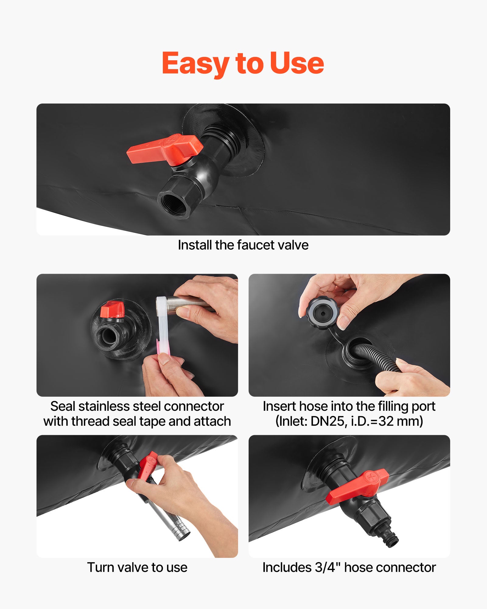 Serbatoio Acqua VEVOR Dolce 113L Sacca Stoccaggio Acqua Pieghevole Borsa Contenitore Acqua in PVC 1000D per Irrigazione del Giardino, Durevole, Nero - 5