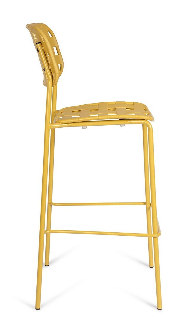 Tabouret d'extérieur en acier et polypropylène résistant aux UV, jaune - 5