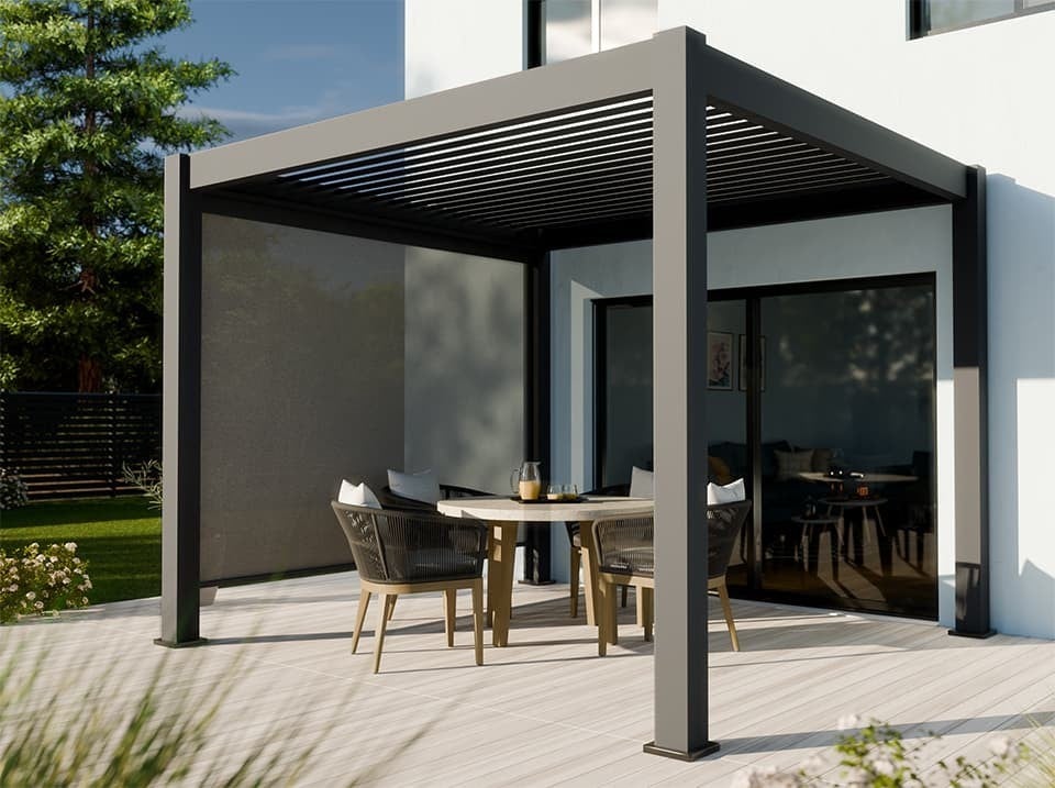 Pérgola Bioclimática Autoportante AURORA - 3x3 m - Gris Antracita ...