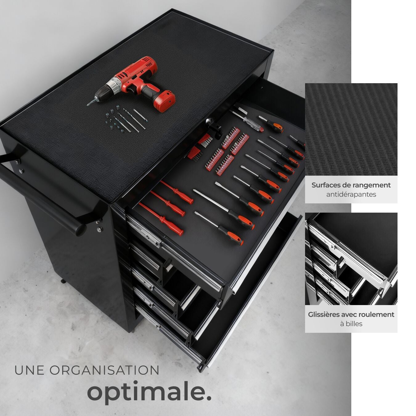 Servante d'atelier en acier avec 5 tiroirs et serrure de verrouillage de sécurité centrale TECTAKE - 5