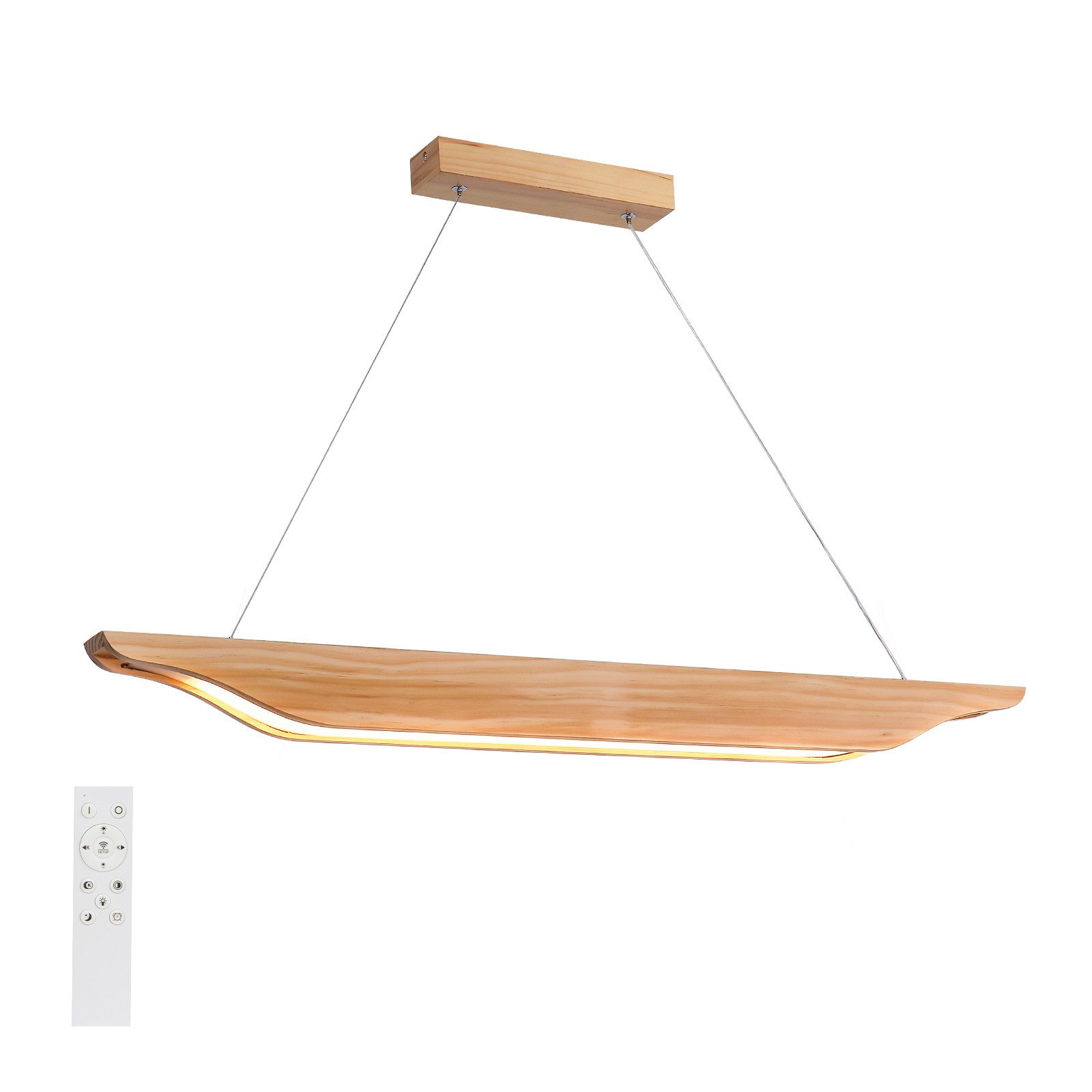 Suspension LED NETTLIFE en bois - Lampe de table à manger au design moderne 90 cm Intensité variable Avec télécommande - 9
