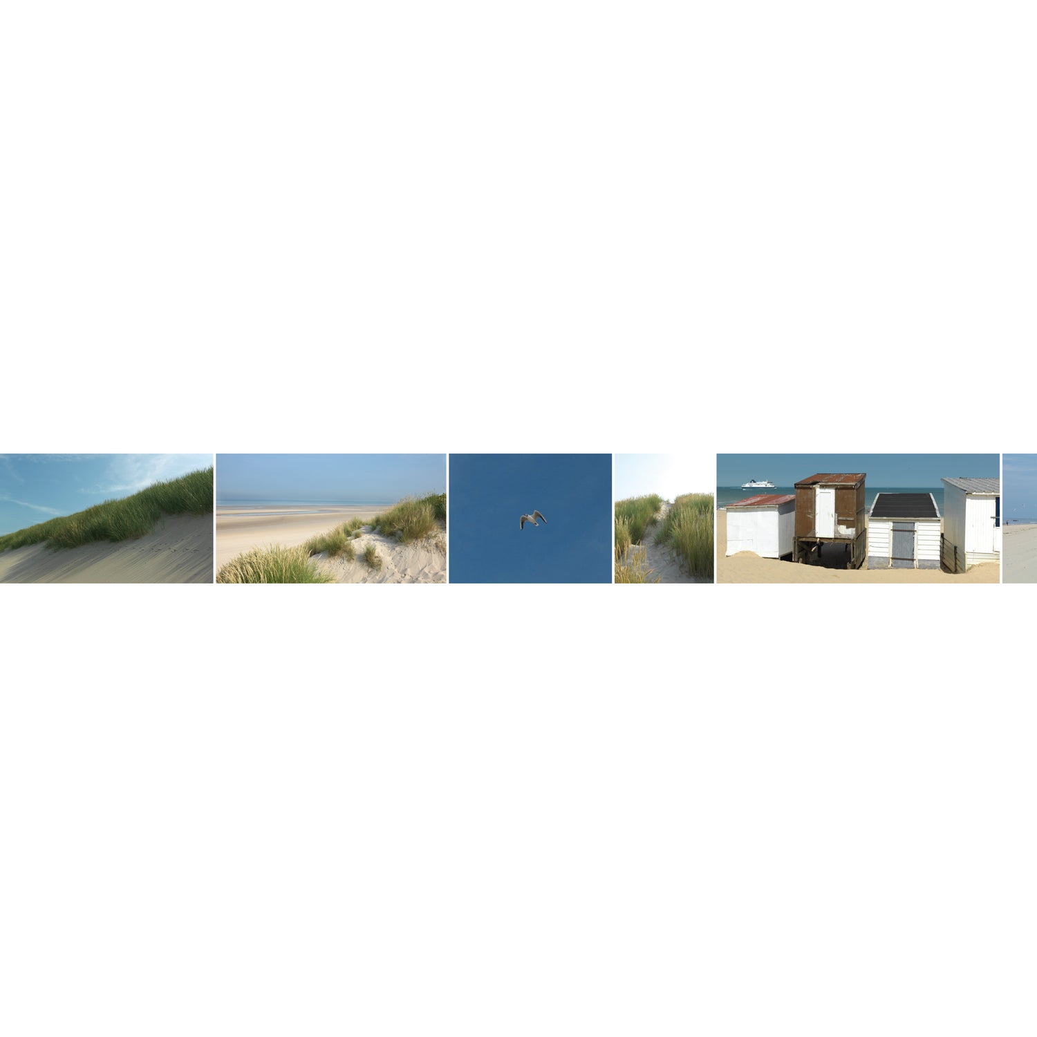 Frise décorative adhésive, au bord de la mer, dunes, mouettes et cabines de plage en bois, 10 cm X 300 cm - 2