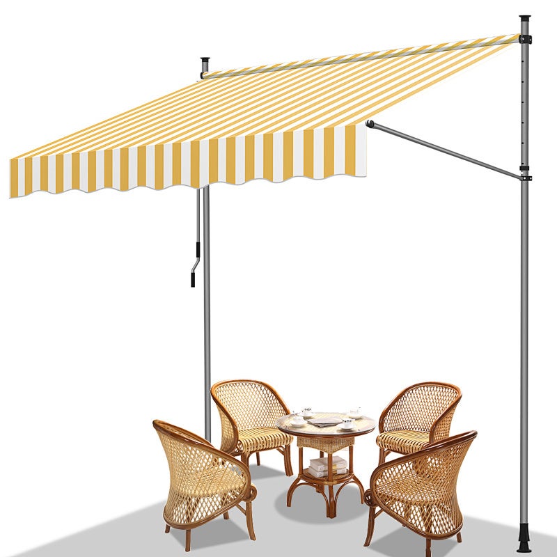 Toldo de balcón amarillo y blanco, 400x120 cm, retráctil, protección uv, para terraza