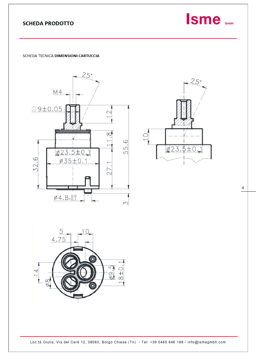 480019 Schläfer | Cartouche de robinet mélangeur Cartouche de remplacement en céramique de 35 mm pour mélangeur à levier unique bas avec 2 pieds - 3
