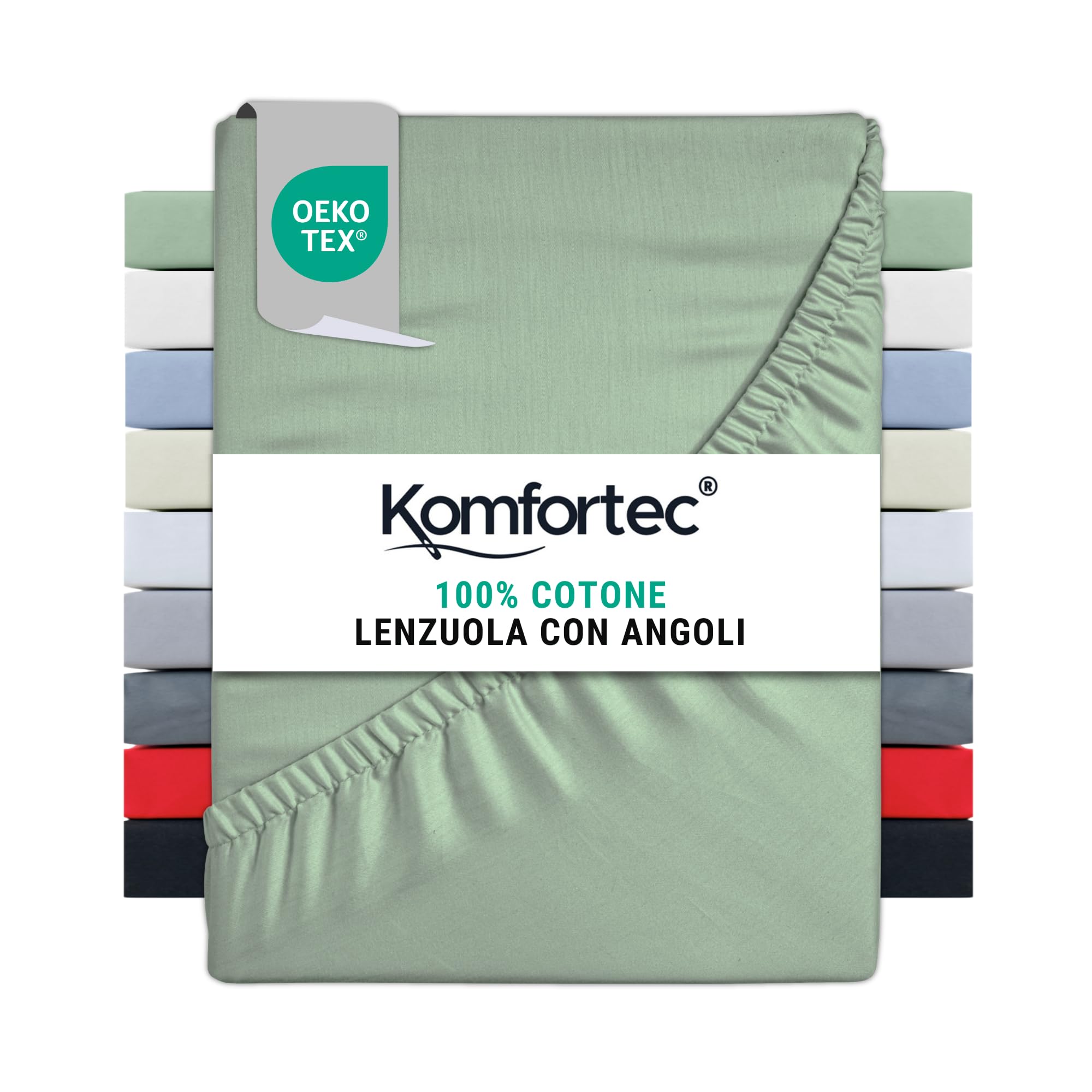 Lenzuolo Con Angoli Elasticizzati 140x200 Cm - 100% Cotone Jersey, Verde - Foto 4