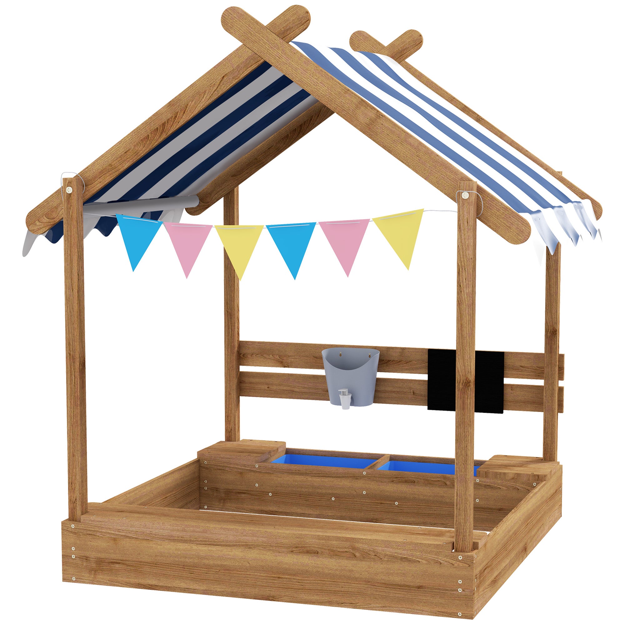 Caixa de Areia Infantil Outsunny Madeira de Abeto Castanha 124x116x146 cm - 2