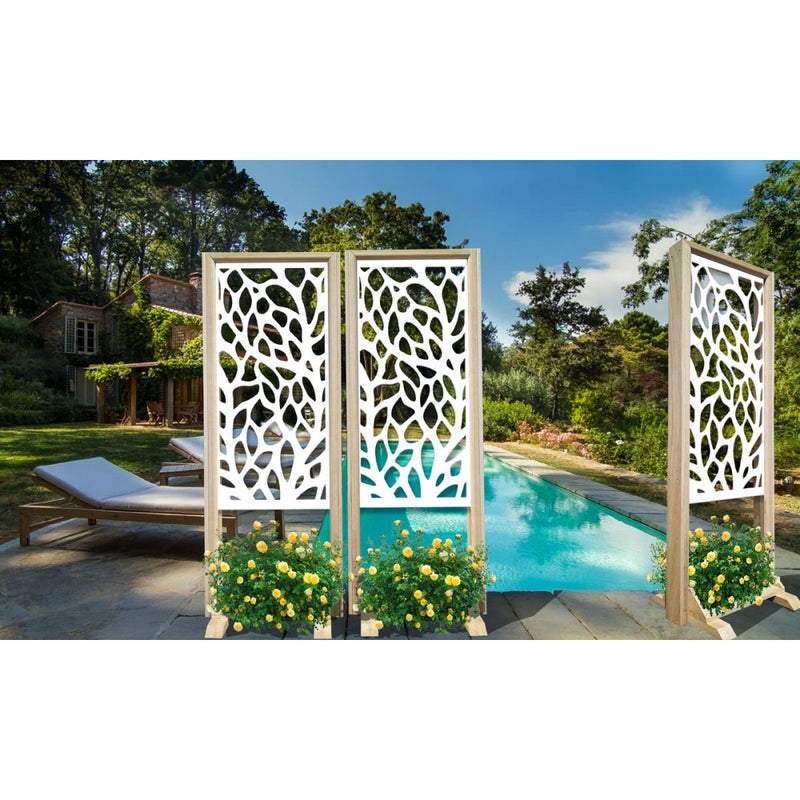 LEAVES - Ścianka działowa - wolnostojąca ścianka modułowa - 70x190 cm - wykonana z drewna i PVC, kolor wewnętrzny BIAŁY