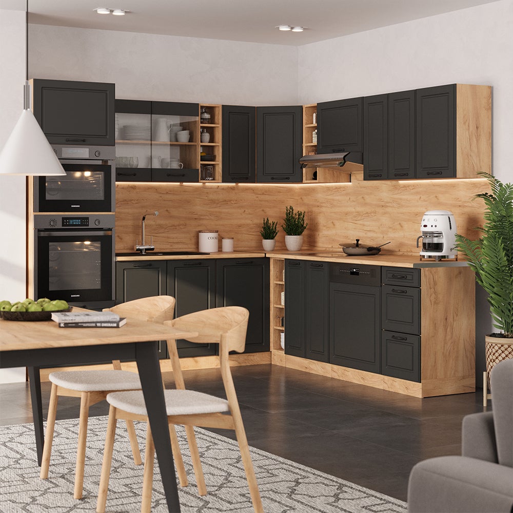 Vicco Cuisine en angle R-Line, Anthracite campagne/Chêne de force doré, 247 x 237 cm, PT Chêne - 6