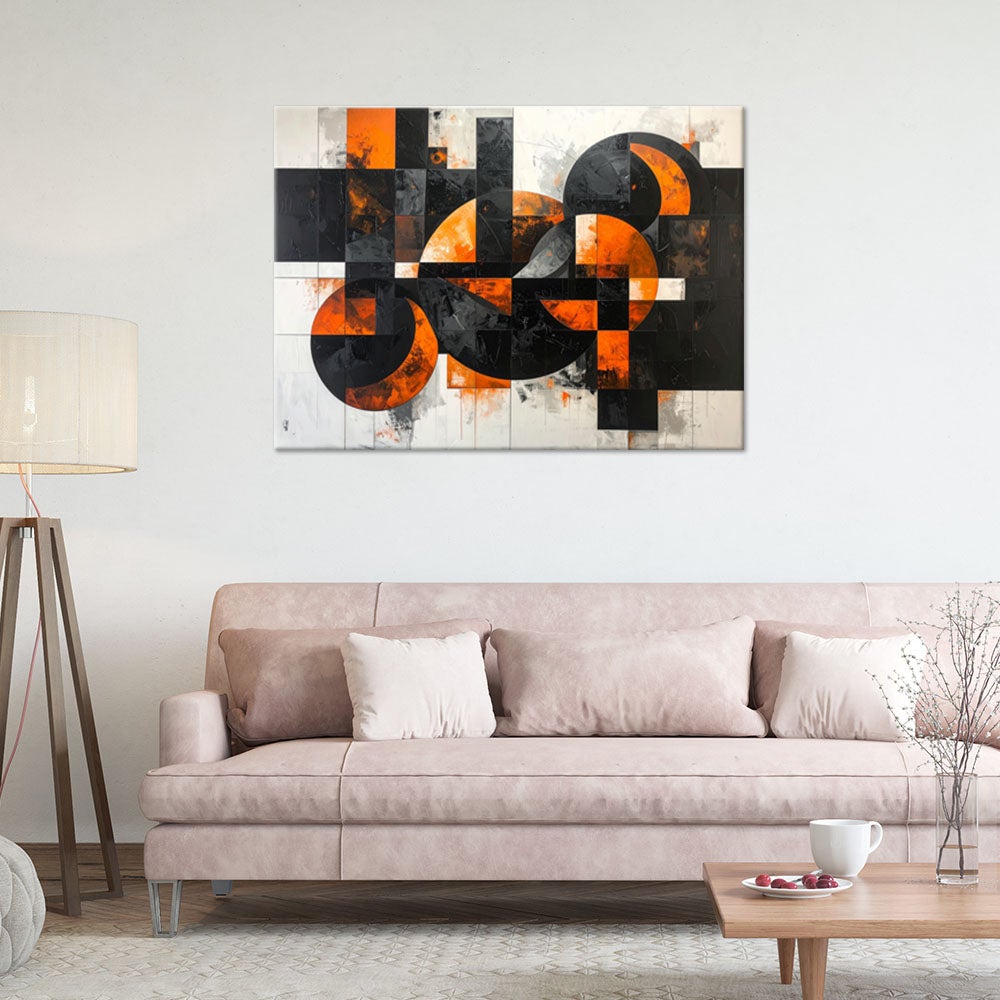 Obraz do salonu pokoju biura, Abstrakcja koła kształty czarno pomarańczowy 120x80 - 2