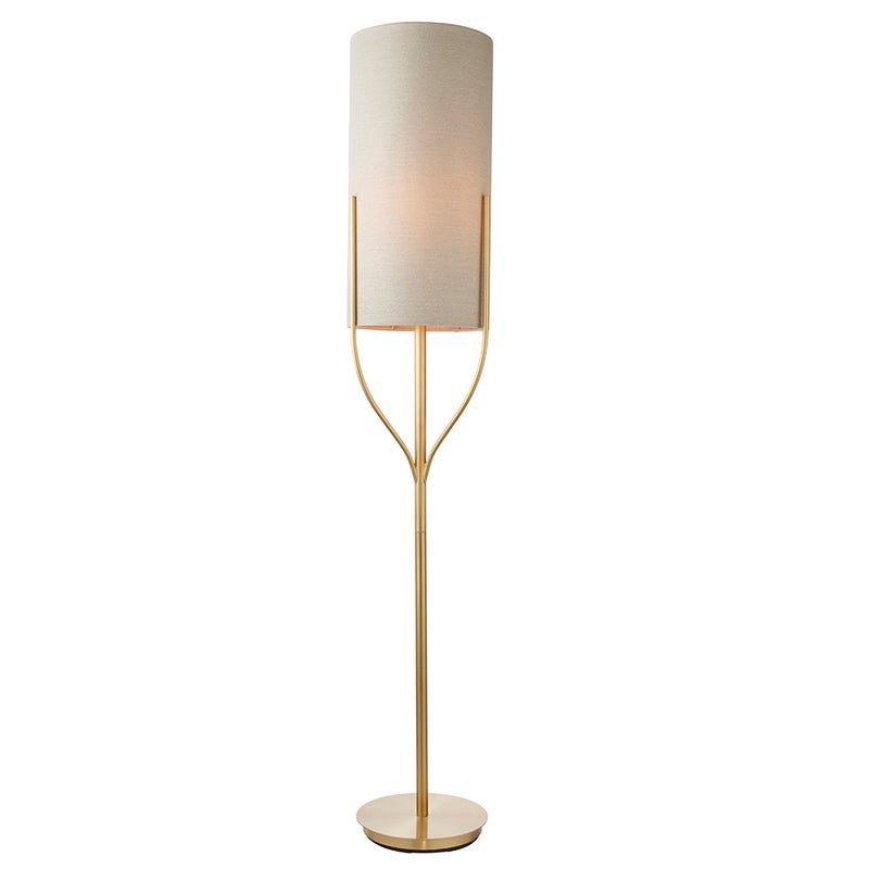 Lampa stojąca cylindryczny abażur FRASER satynowa mosiężna 1xE27x10W metal wym:165x32,4x32,4cm IP20 Endon