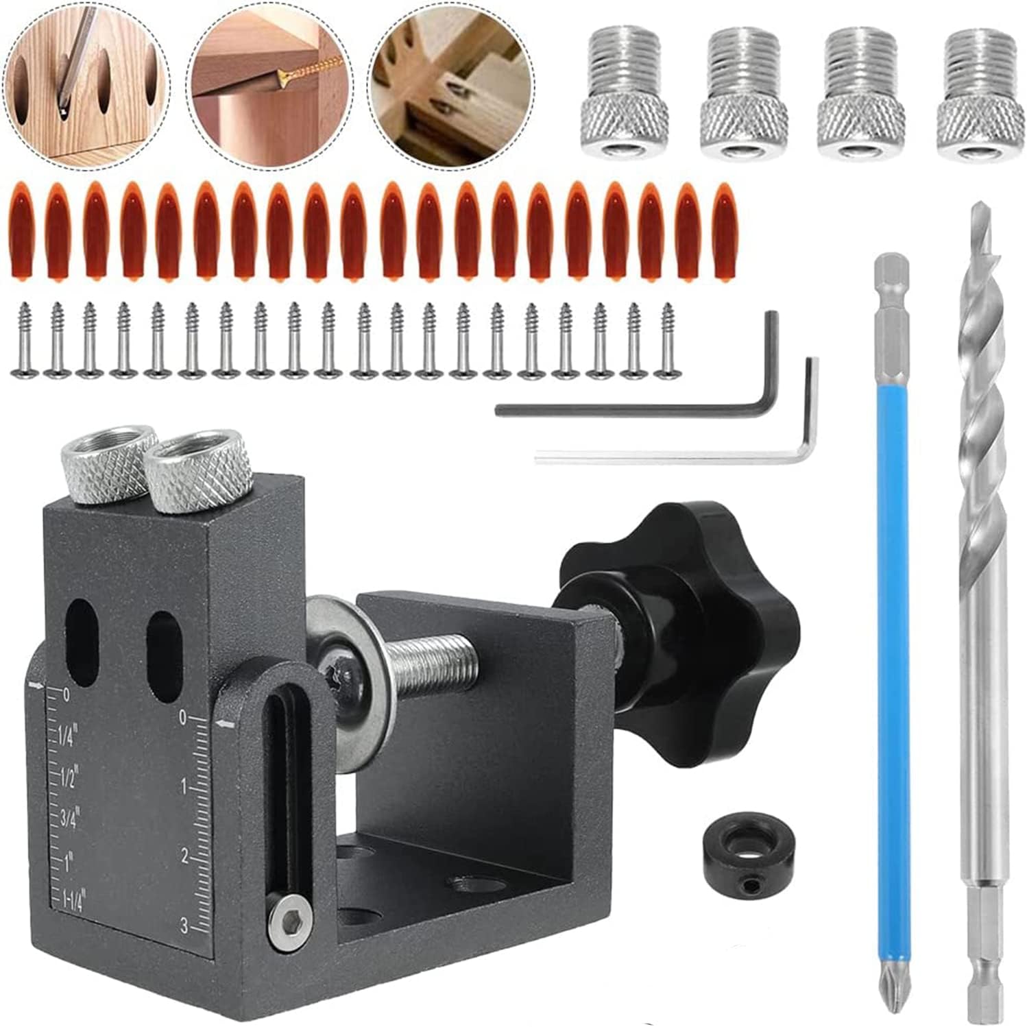 52-Piece Pocket Hole Jig Kit, 15° Slant Drill Jig, Slant Locator ...