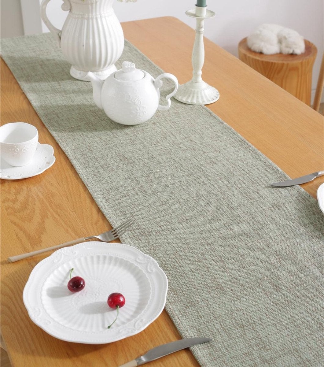 Camino de mesa rústico bohemio de lino tejido para mesa de centro de comedor, 33 x 153 cm, verde - 2