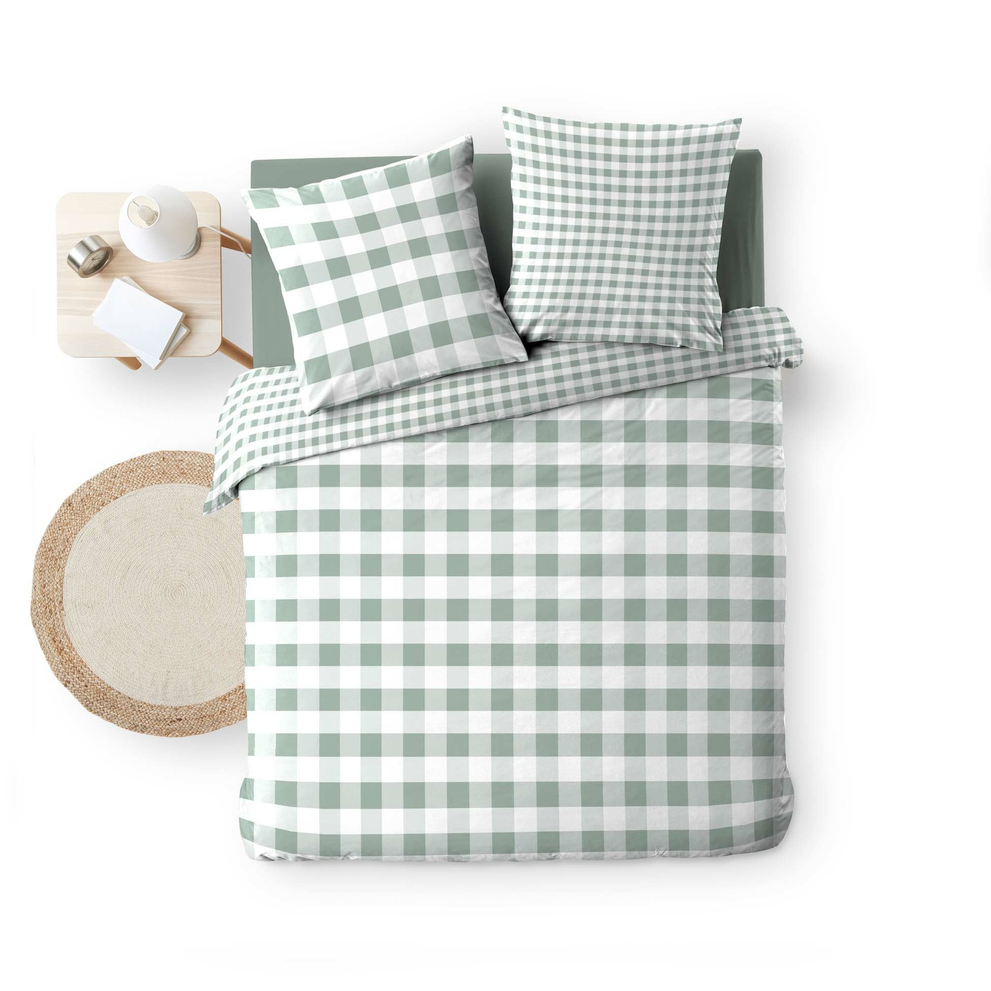 Set 3 pezzi di biancheria da letto in cotone a quadretti, copertina + federe - Salvia - 240 X 220 - 6