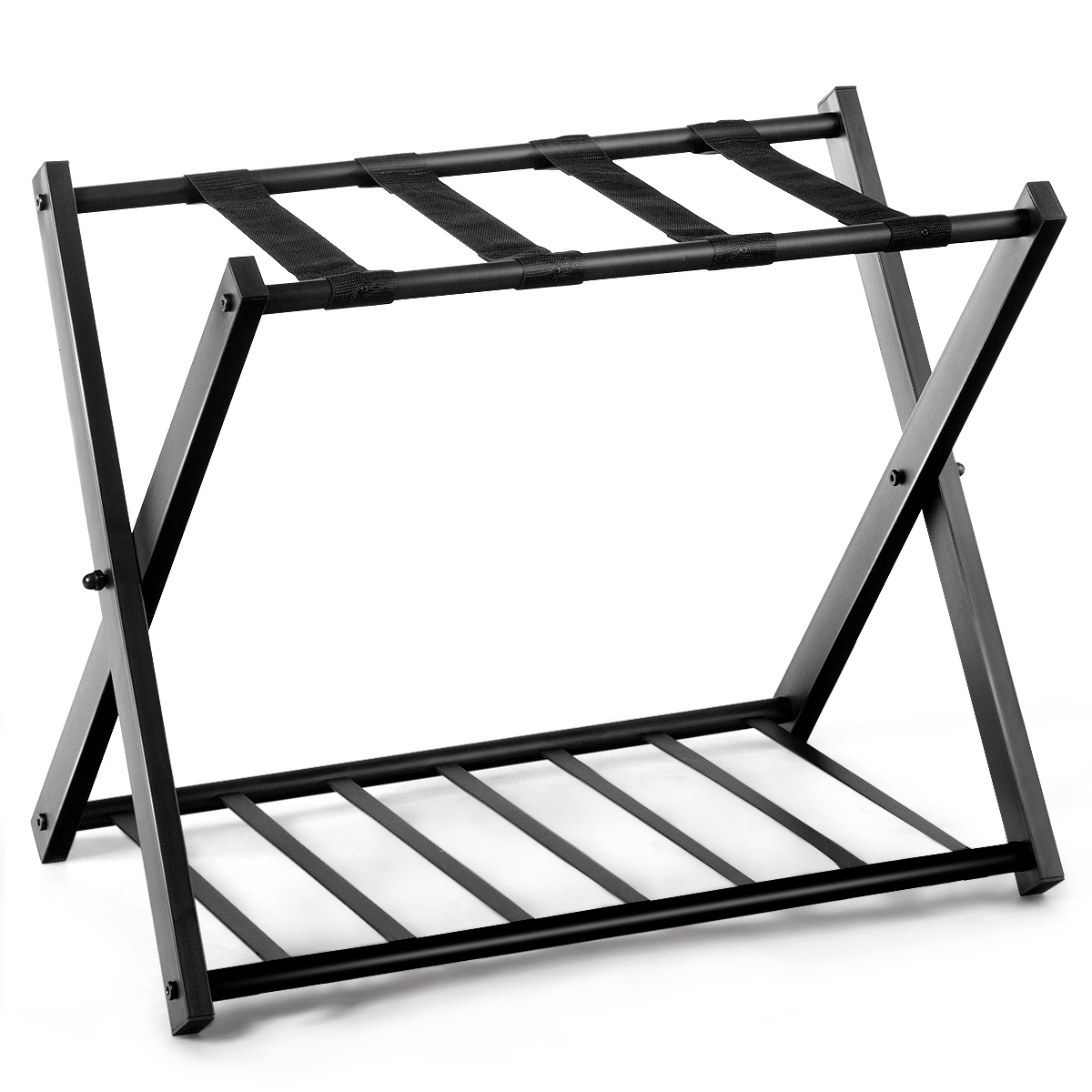 Portavaligie Pieghevole, Porta Valigie Poggia Bagaglio a 2 Ripiani, Cavalletto da Valigie, per Hotel e Viaggio, in Metallo, 68 x 43 x 56 cm (N - 8