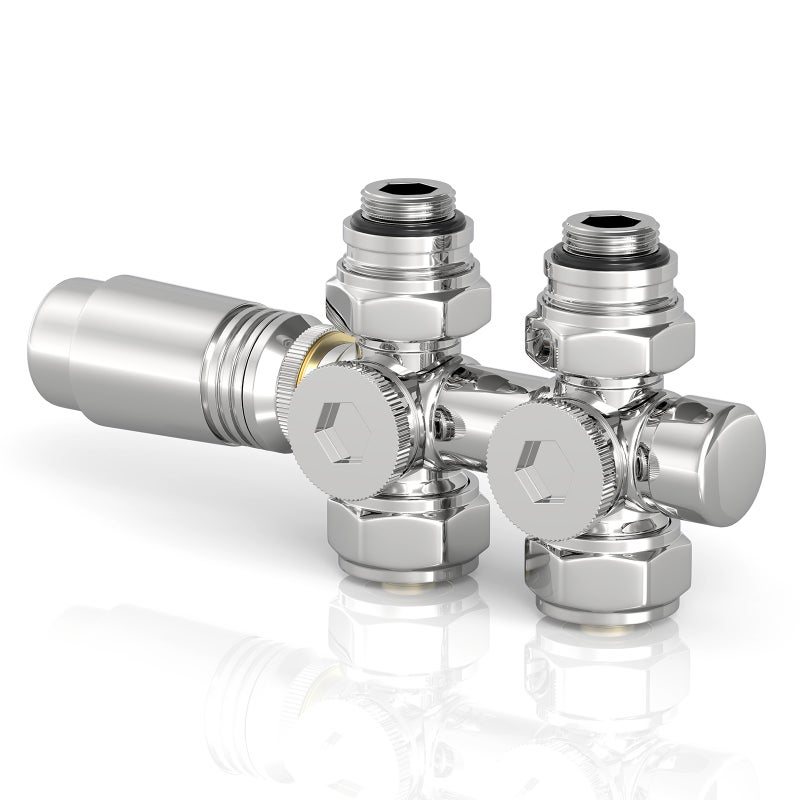 Zawór termostatyczny do grzejnika łazienkowego - Zestaw z głowicą - Kolor chrom - Zgodny z rurą 16 mm