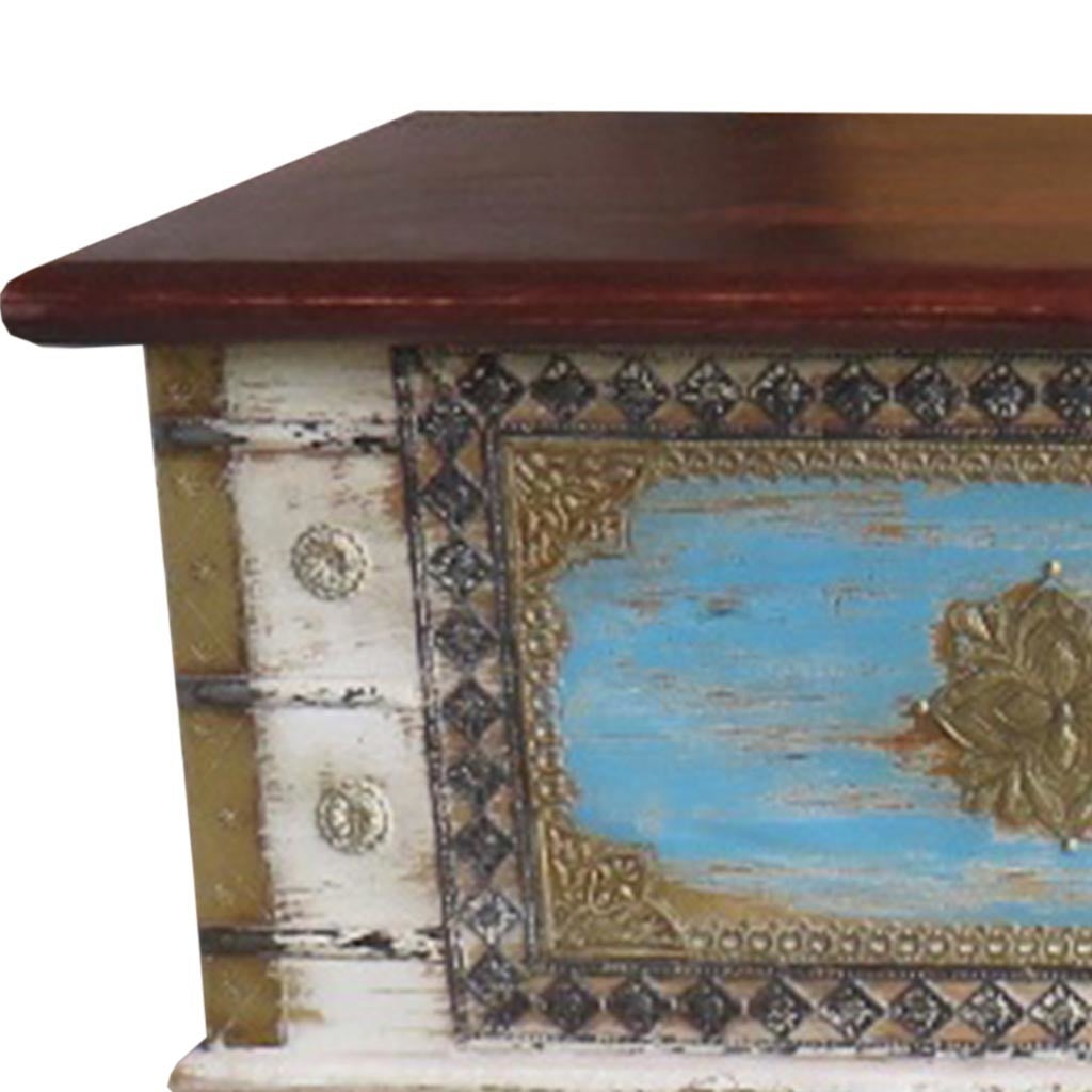 Coffre en bois bleu 146x40x45h cm - 3