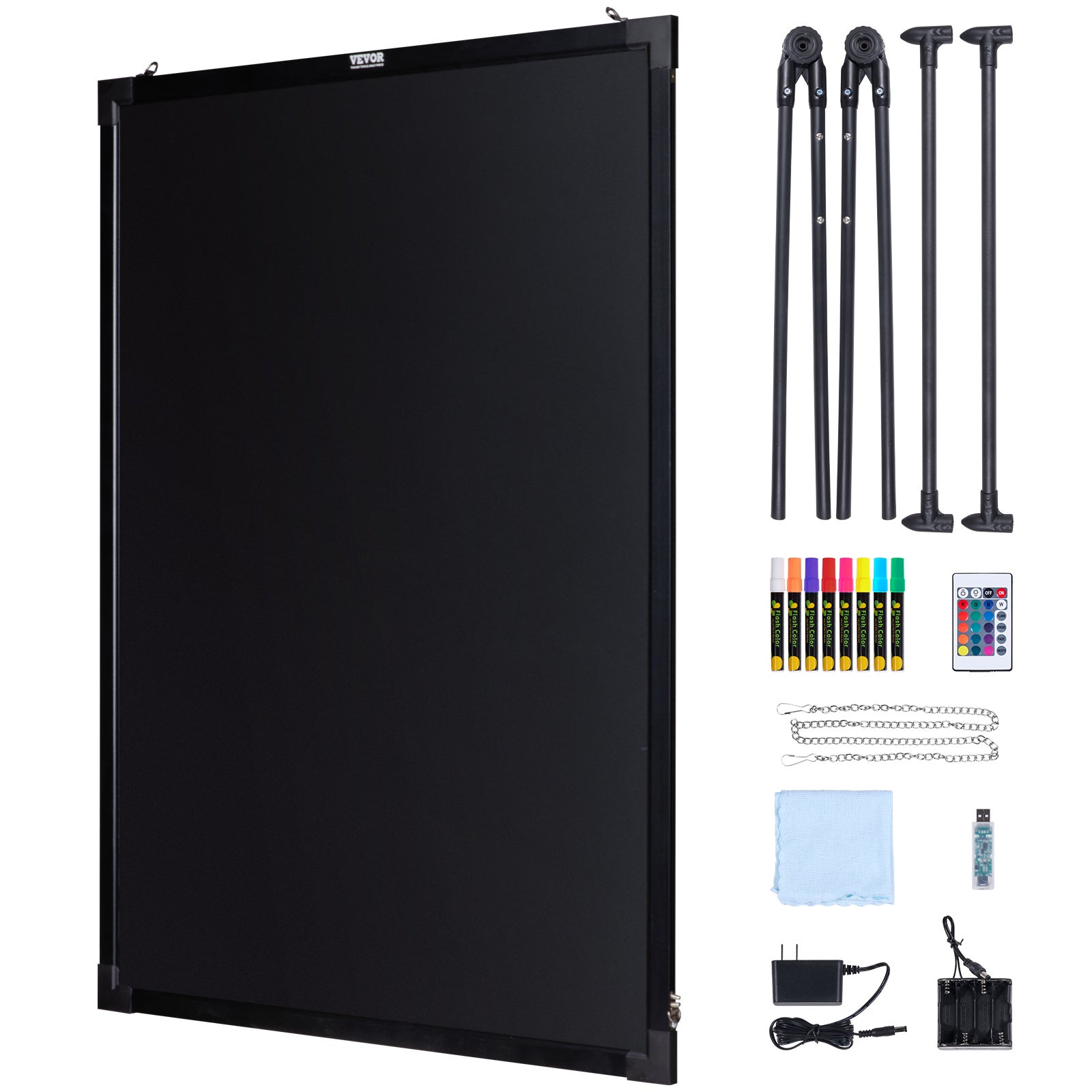 Tableau d'affichage lumineux LED,VEVOR 81,3 x 61 cm,panneau lumineux effaçable néon,affichage du menu 8 marqueurs à craie lumineuses télécommande - 9